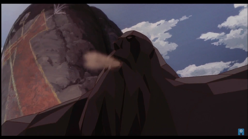 Random, slightly out-of-place stone Kaiju - I guess this is anime, after all.
